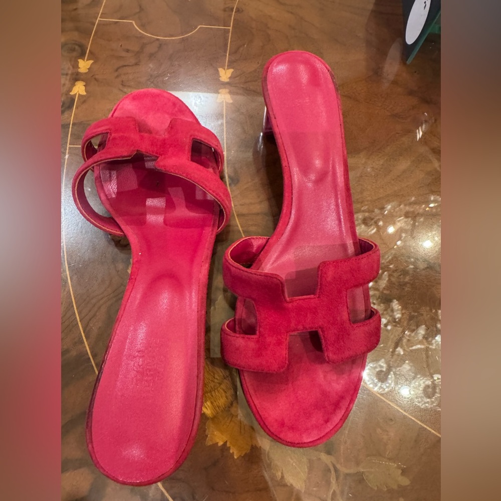 Hermes Suede women’s Slides with clear heel sz 42 USA Sz 10-10.5 - Picture 7 of 15